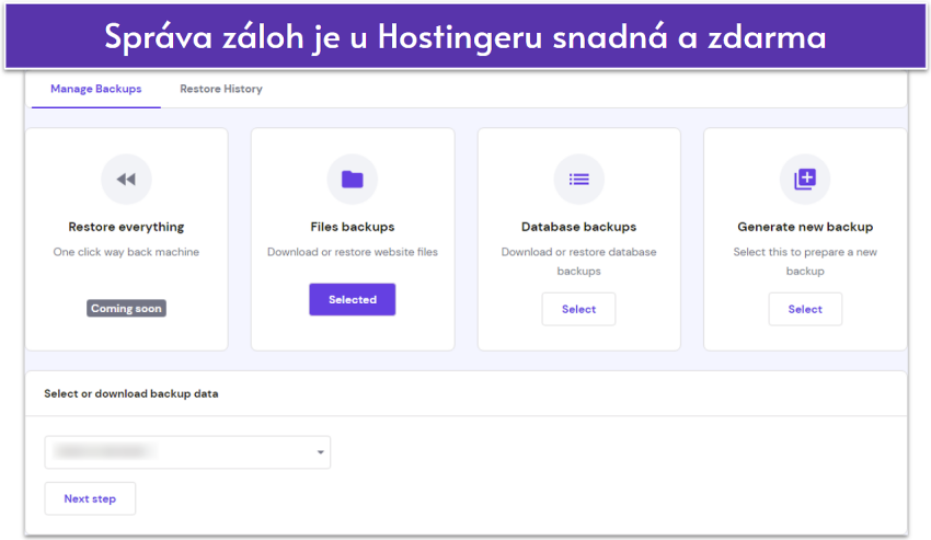 Screenshot of Hostinger's backup management page.