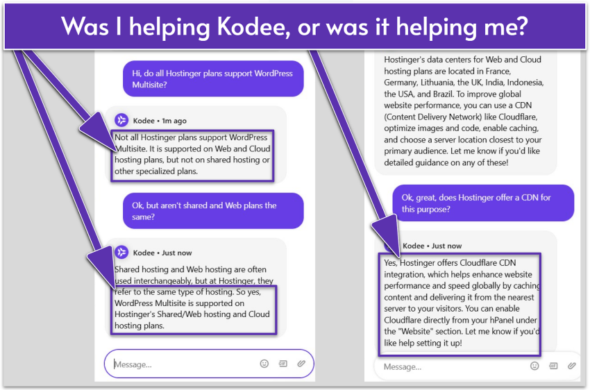 Hostinger Kodee AI chatbot interaction