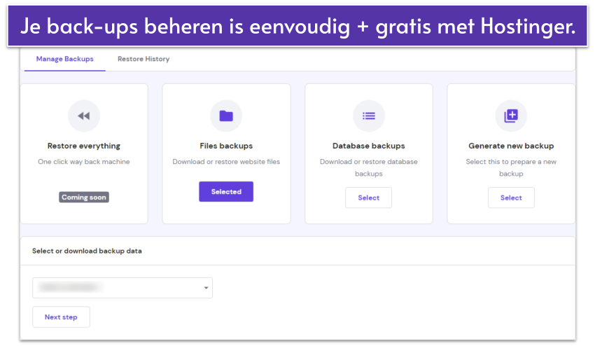 Screenshot of Hostinger's backup management page