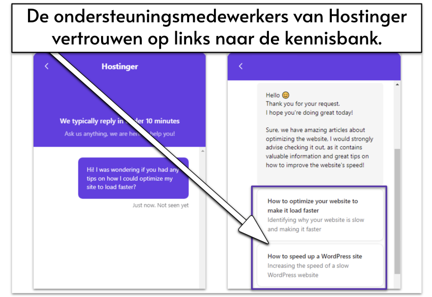Screenshot of a Hostinger live chat support interaction
