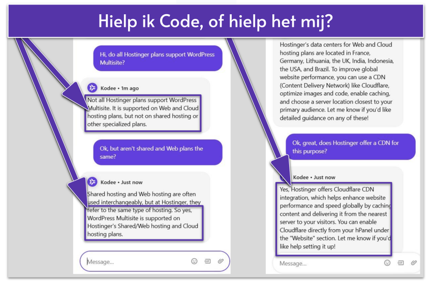 Hostinger Kodee AI chatbot interaction