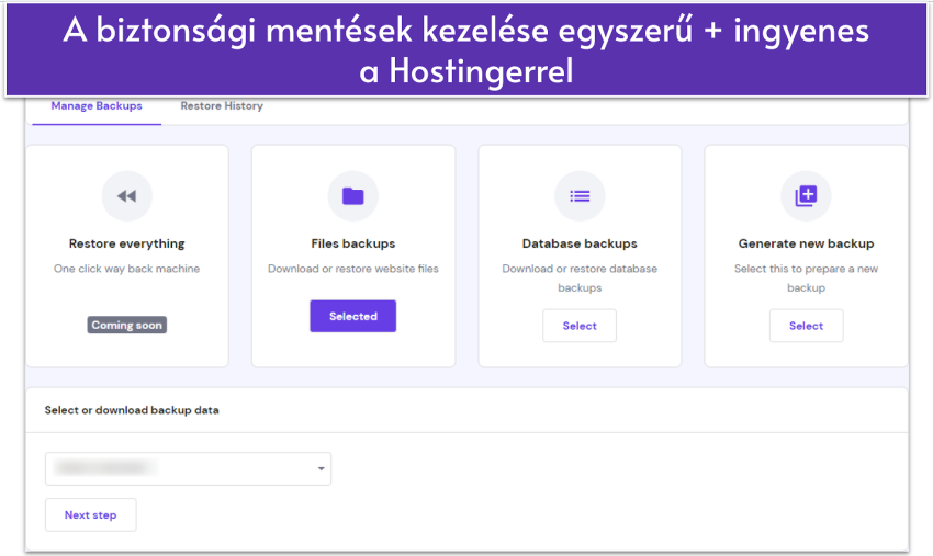 Screenshot of Hostinger's backup management page