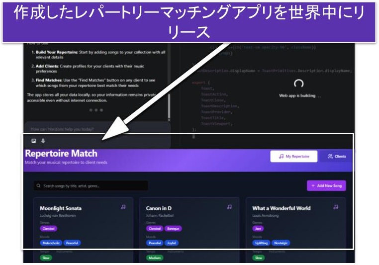 作成したレパートリーマッチングアプリを世界中にリリース