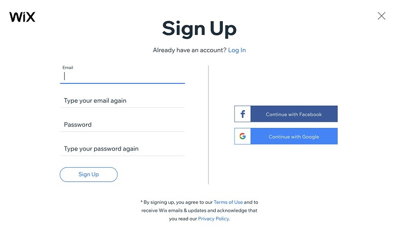Wix Sign Up Form