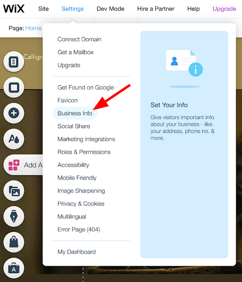 Wix - Business Info