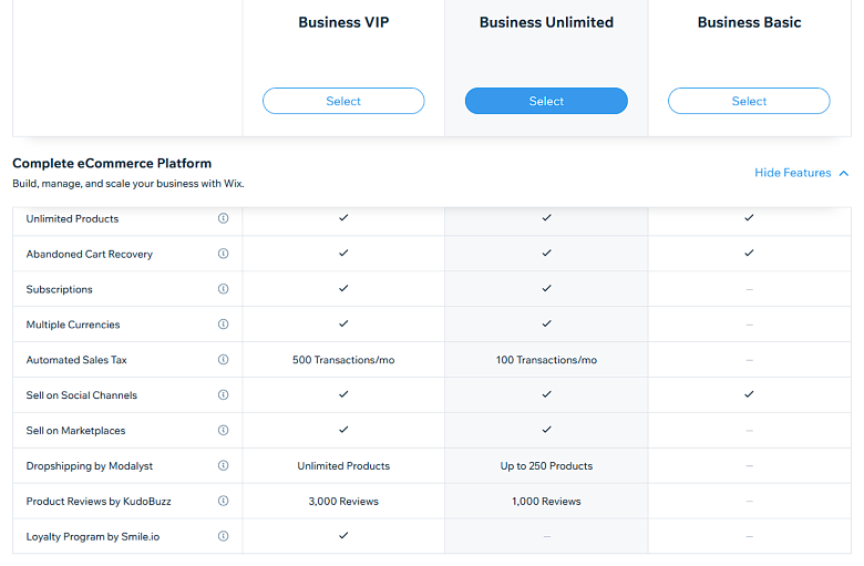 Wix - Business and eCommerce Plans