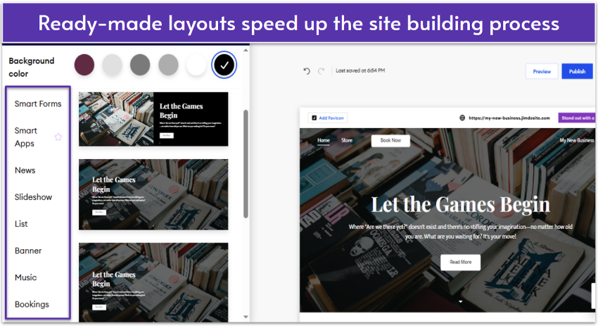 Jimdo editing interface showing content blocks.