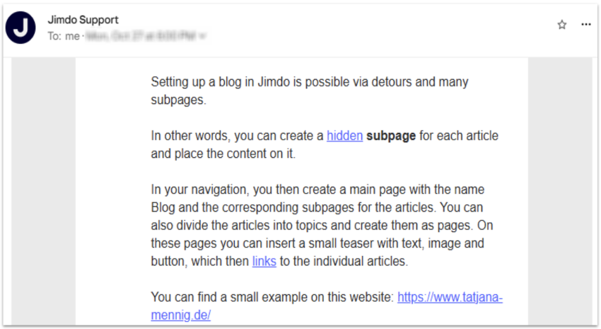 Jimdo email support.