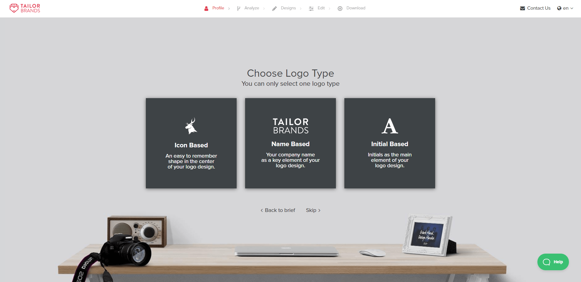 Tailor Brands - Choose your logo type landing page