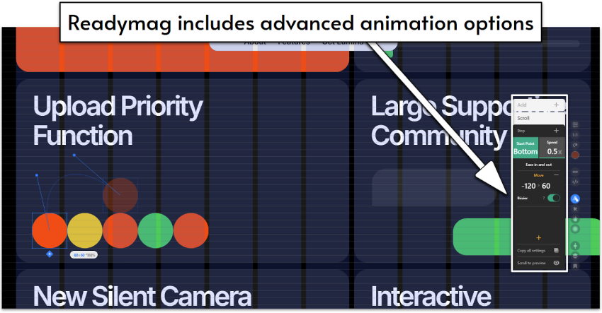 Readymag animation panel.