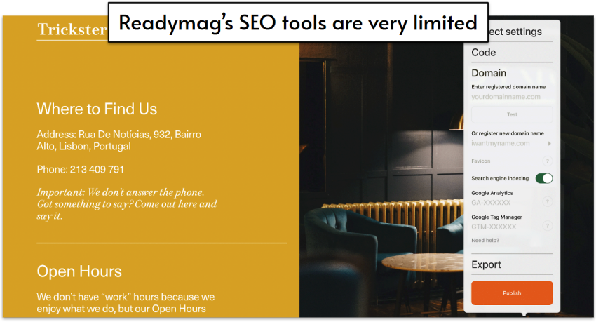Readymag SEO tools.