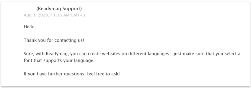 Readymag email support.