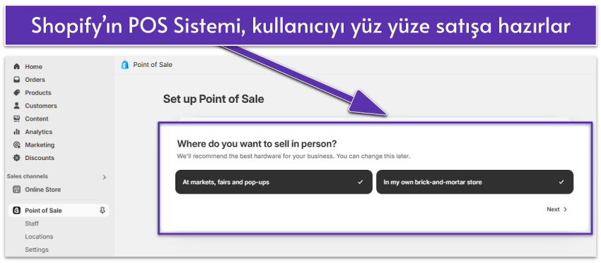 Screenshot of Shopify's POS point of sale setup