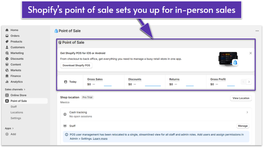 Screenshot of Shopify's POS point of sale setup