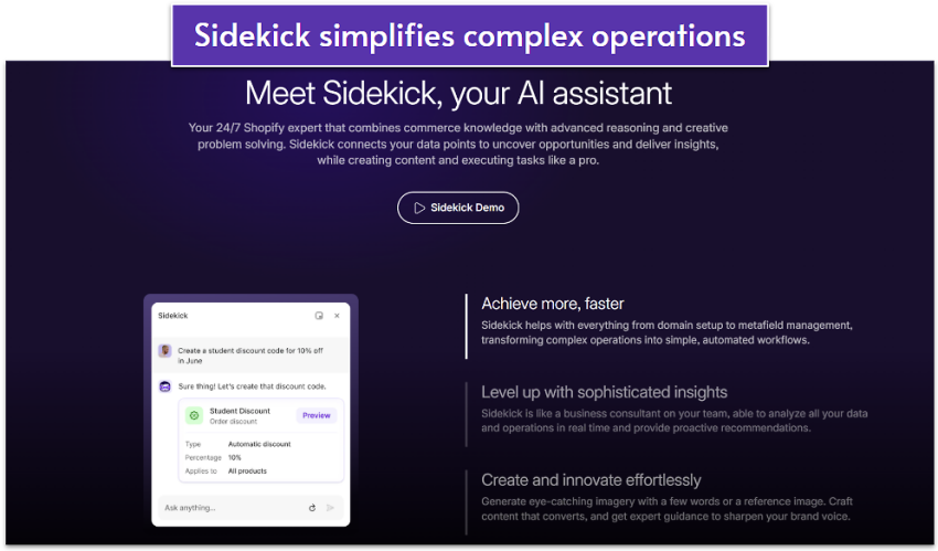 Shopify Sidekick product page.