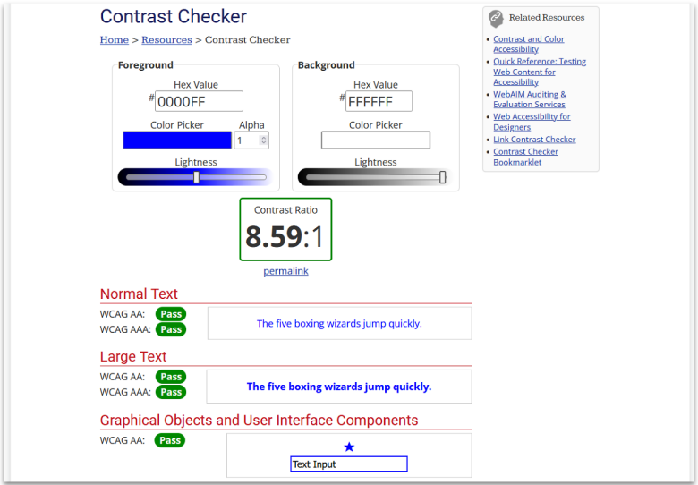 WebAIM color contrast checker.