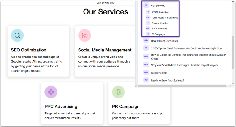 SEO browser extension showing header tags.