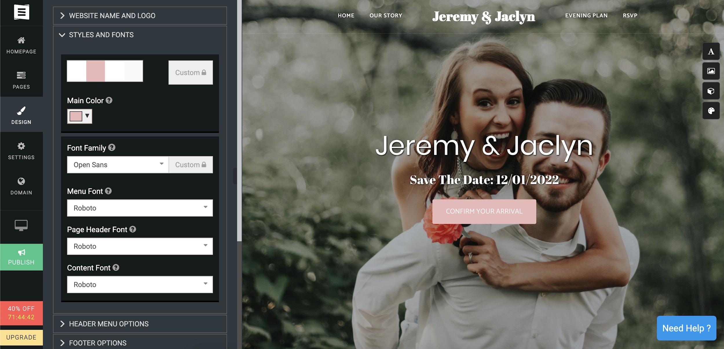 Site123 editor Jeremy & Jaclyn template