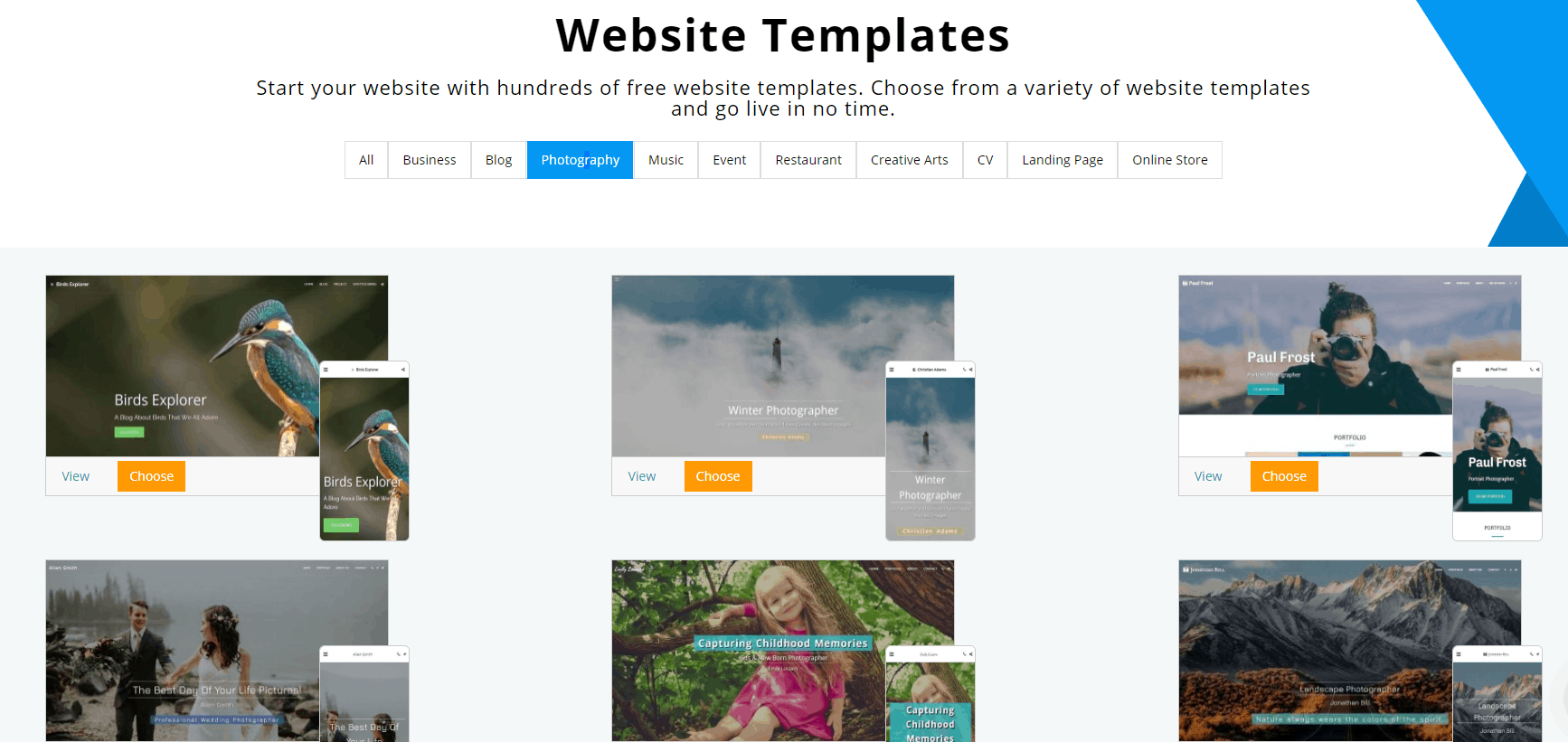 Site123 photography templates