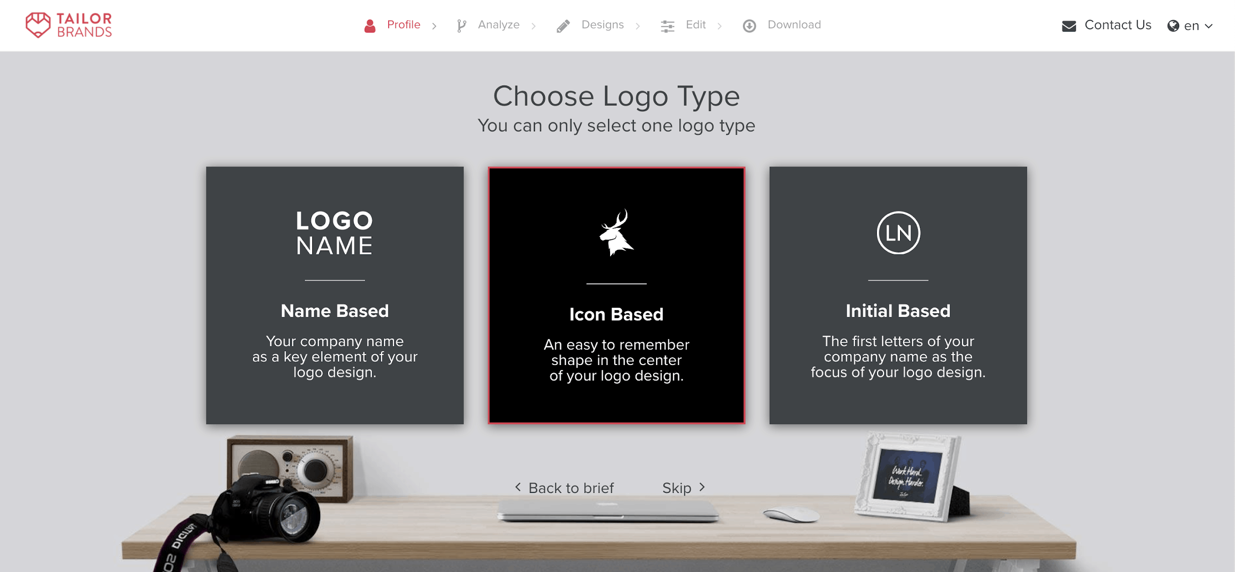 Tailor Brands screenshot - Choose logo type