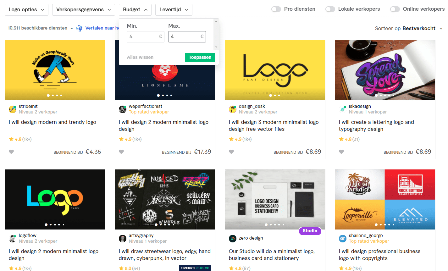 Fiverr screenshot - Logo designers for hire