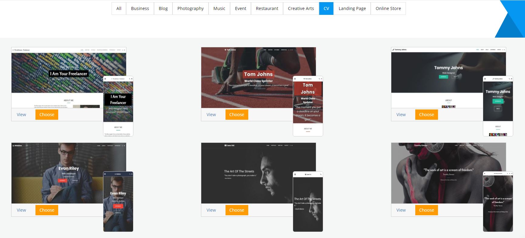 Site123 portfolio templates