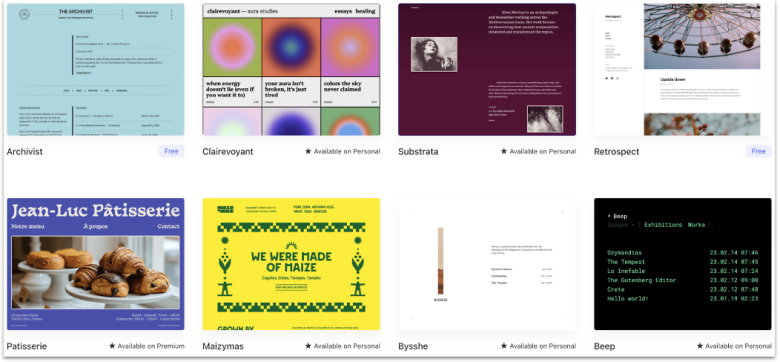WordPress templates given on its official website.