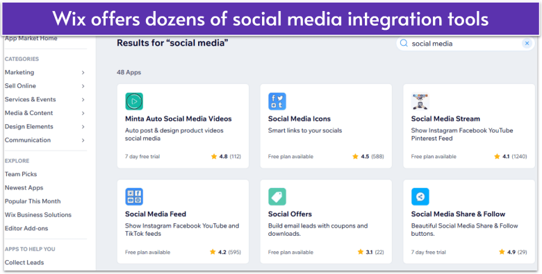 Social media apps on Wix