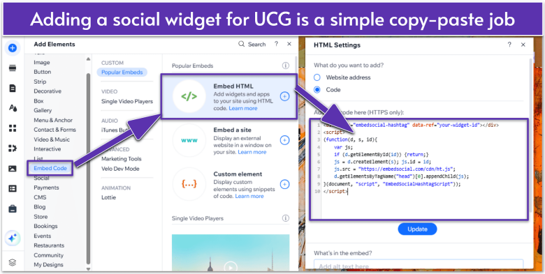 Adding a HTML social media widget on Wix