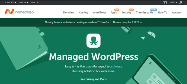 Namecheap’s Managed WordPress hosting landing page