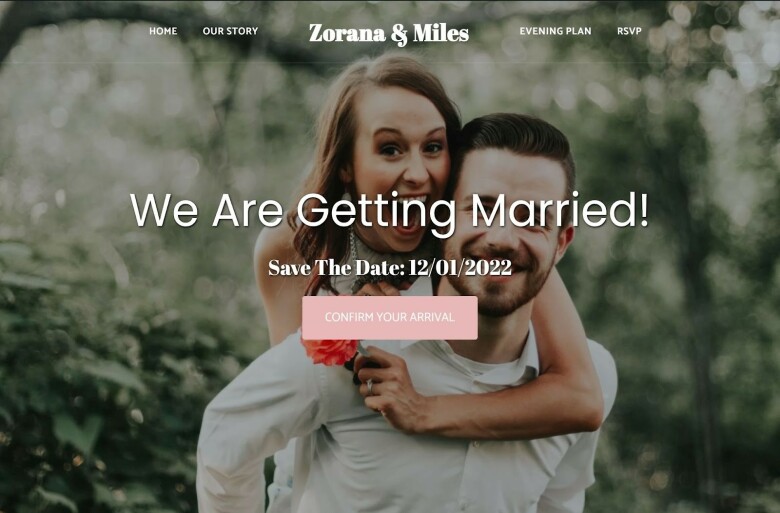 SITE123 Zorana & Miles wedding template.