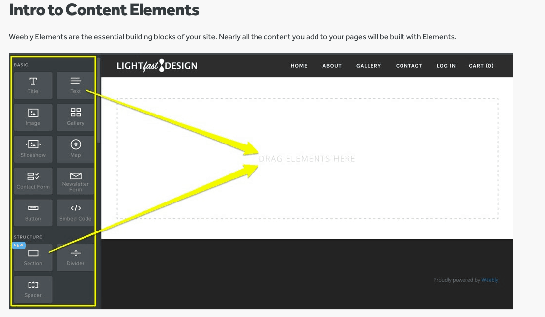 Weebly drag-and-drop editor