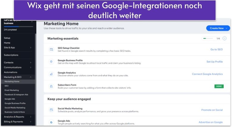 Wix geht mit seinen Google-Integrationen noch deutlich weiter