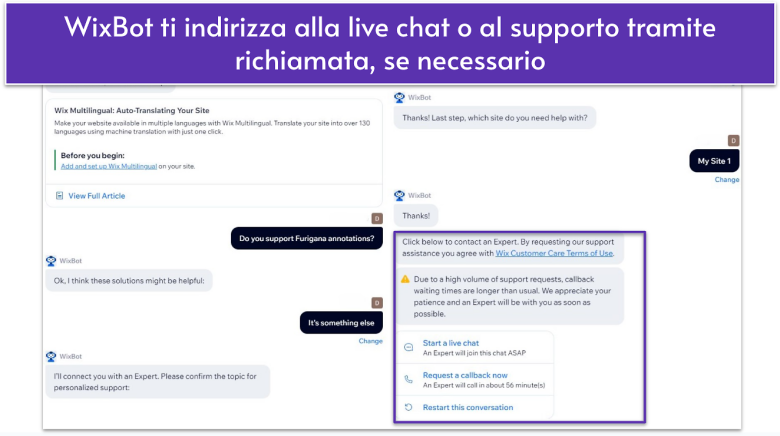 Conversation with WixBot