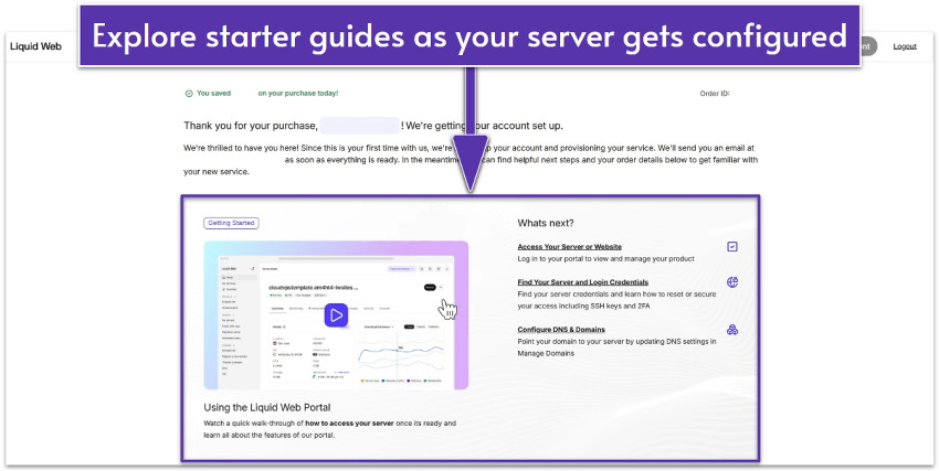 An example of Liquid Web's starter guides to help you set up your account.