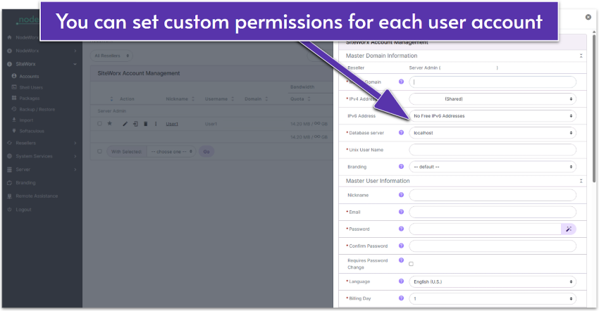 A screenshot of Liquid Web's dashboard showing how to add a user account.