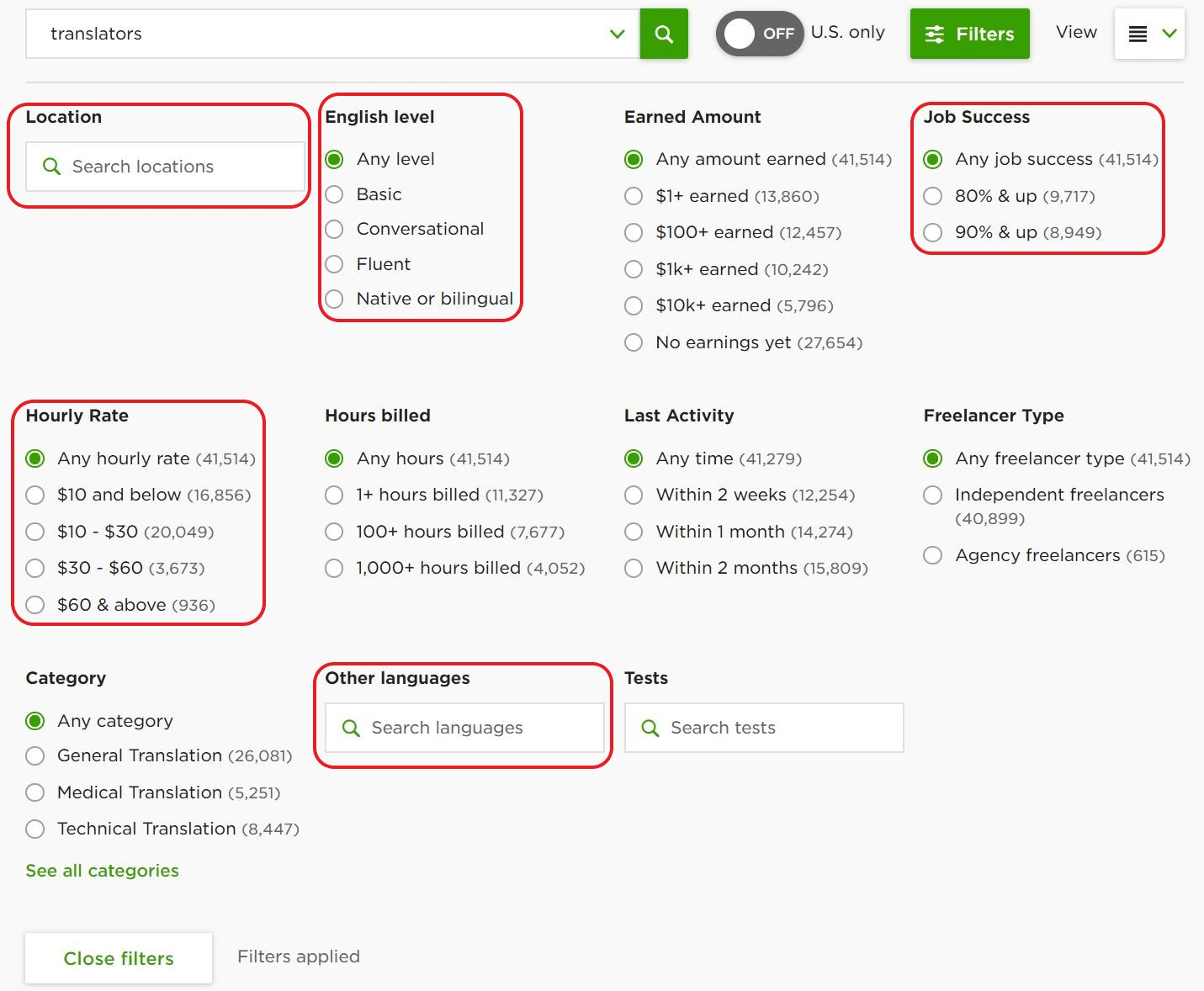 Upwork translation job