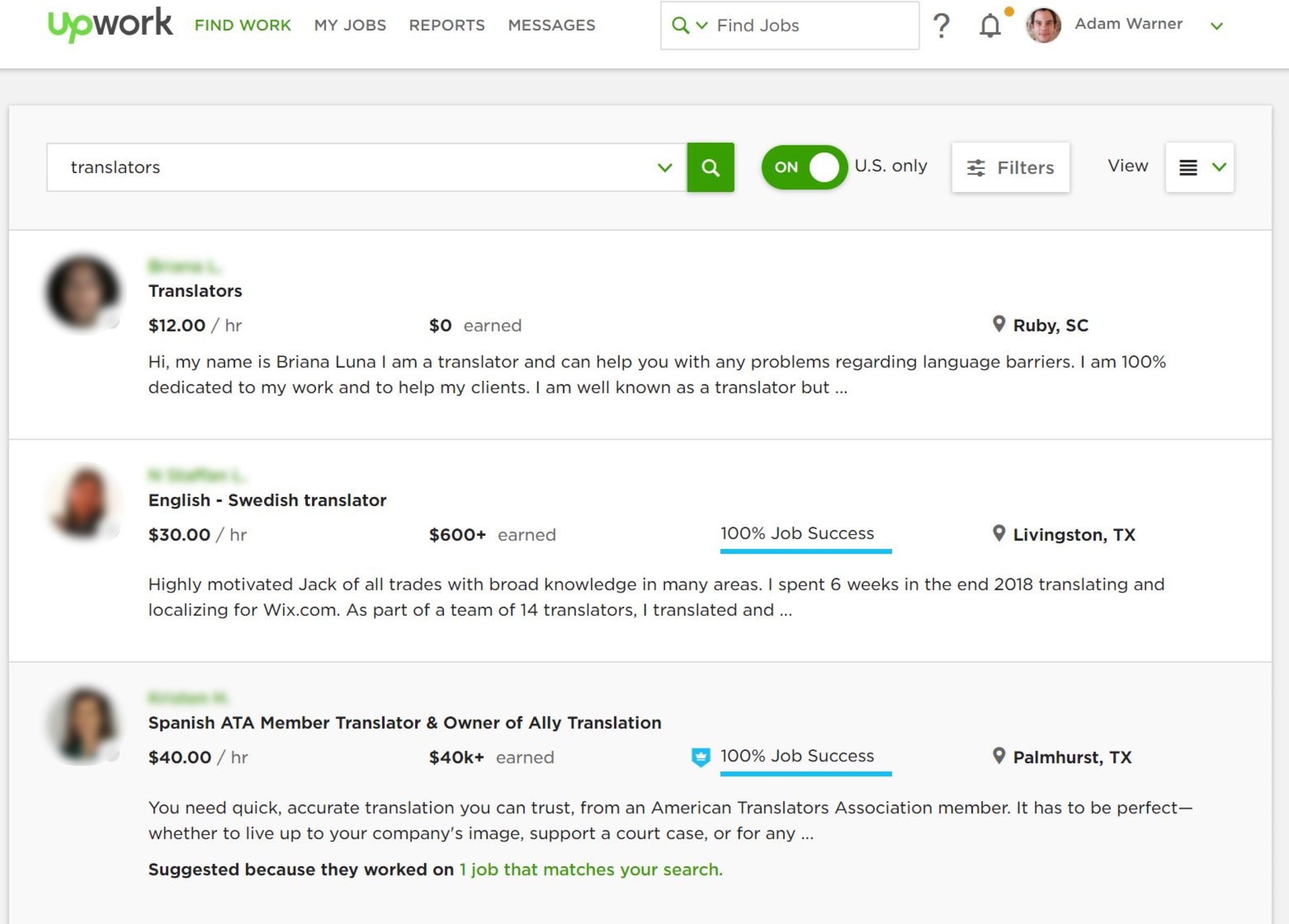 Upwork translation job