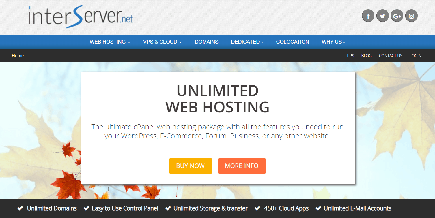 InterServer's website hosting homepage