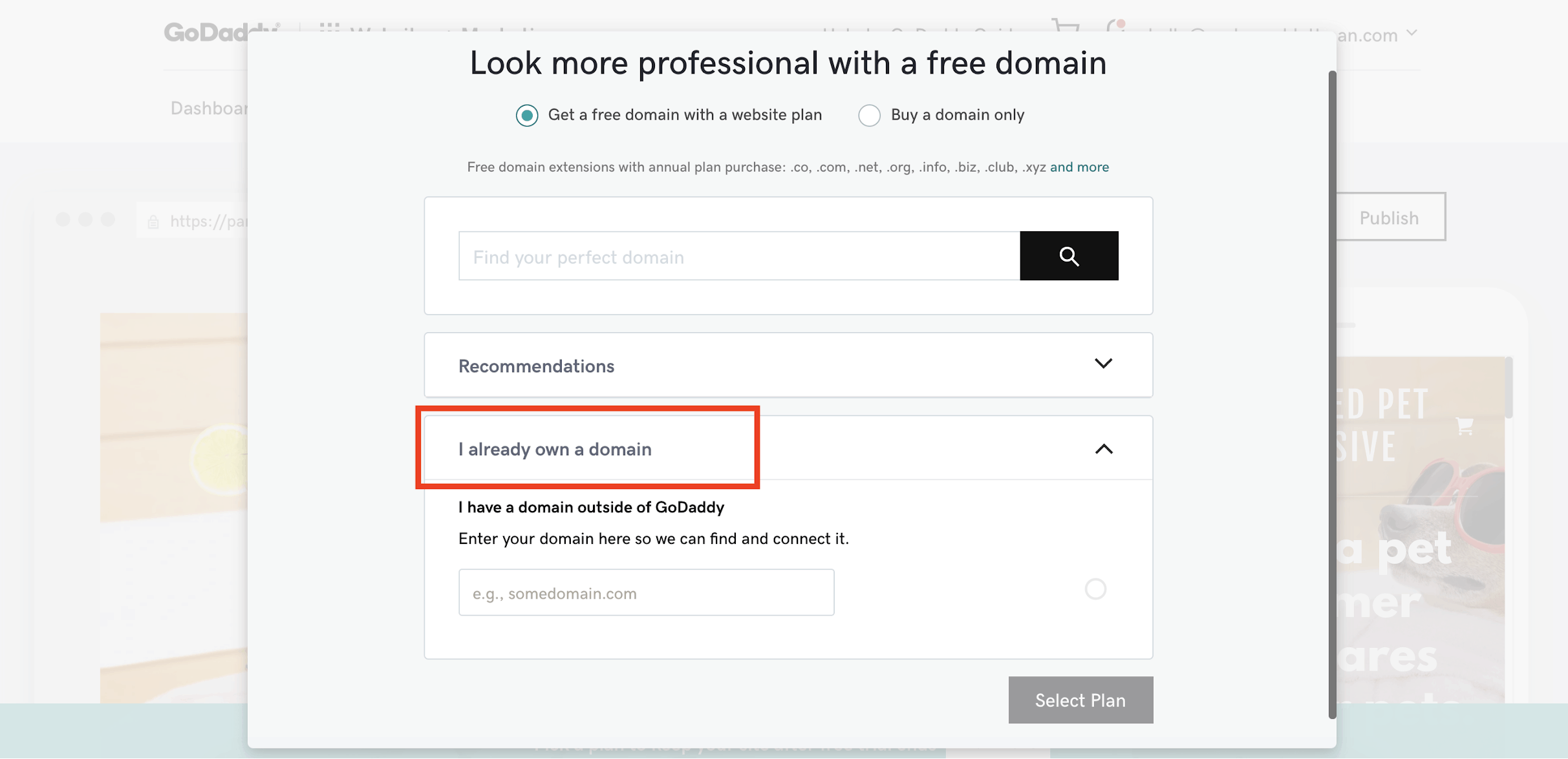 Connecting a domain to a GoDaddy website