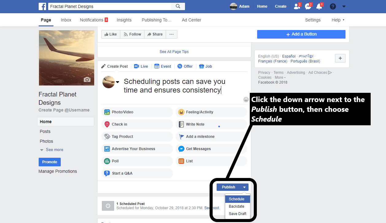 how do i check my scheduled posts on facebook