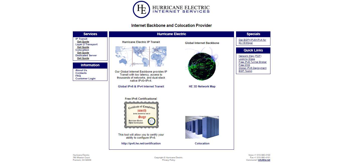 Hurricane Electric website 2