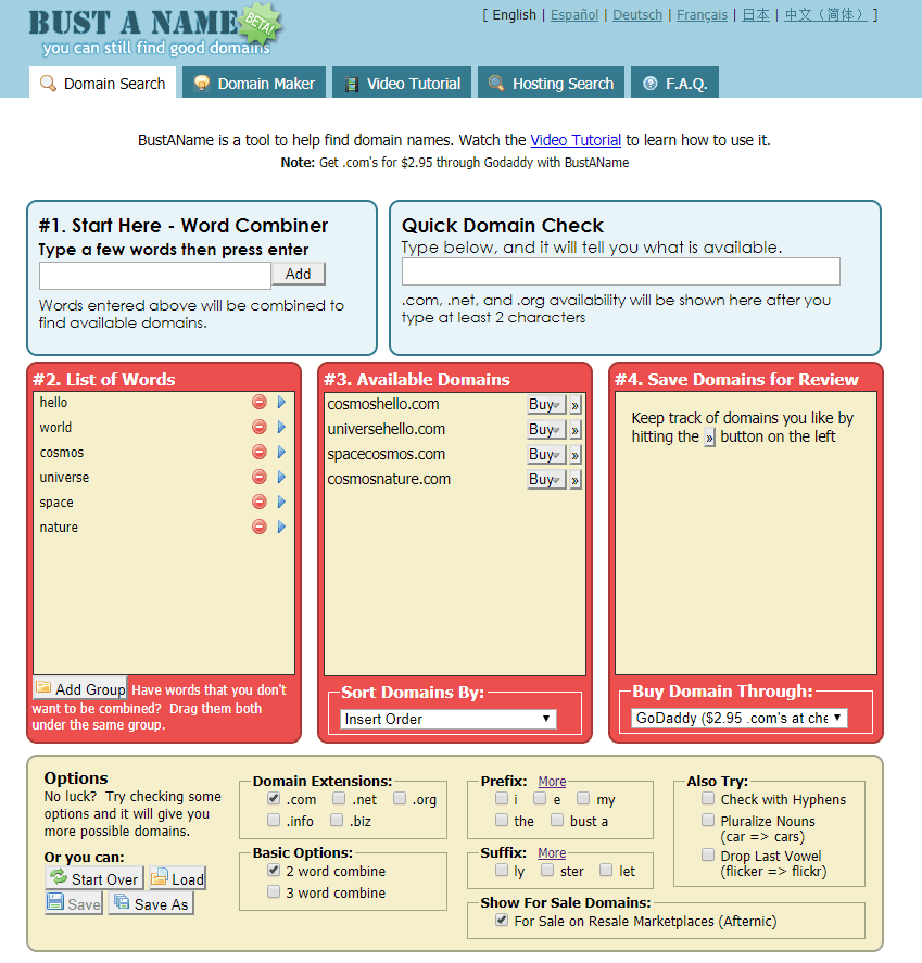 Bust A Name Domain Name Generator