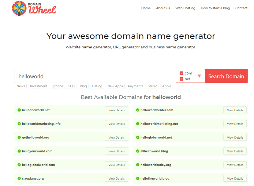 Domain Wheel Domain Name Generator