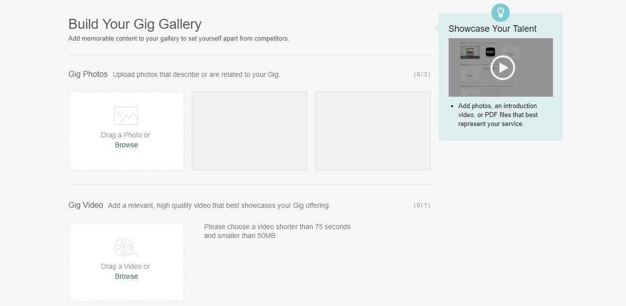 Fiverr - Aggiungi una galleria alla tua gig