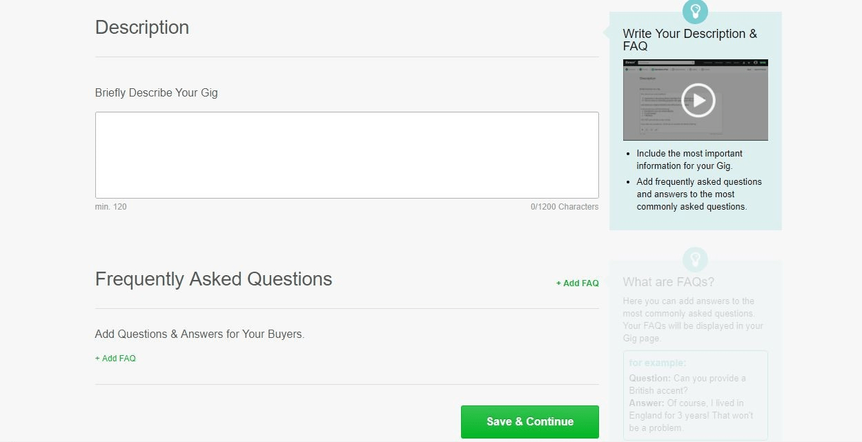 Fiverr - Dai alla tua gig una descrizione e una FAQ
