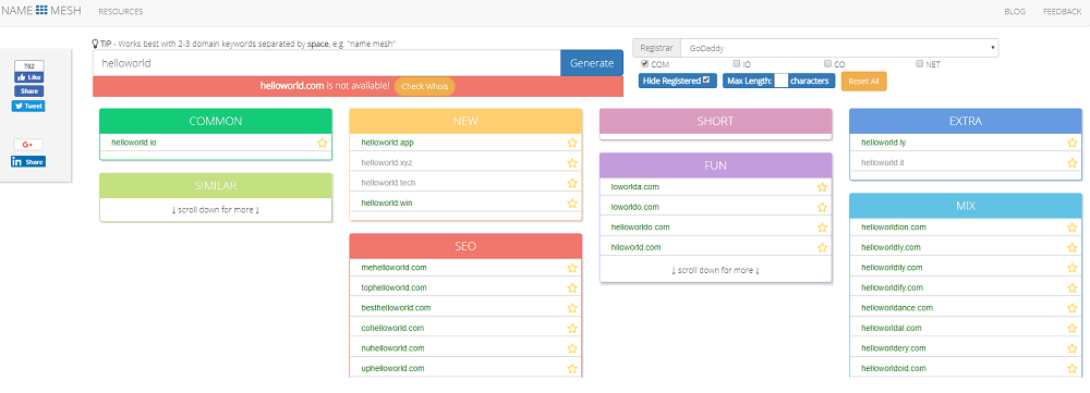 NameMesh Domain Name Generator