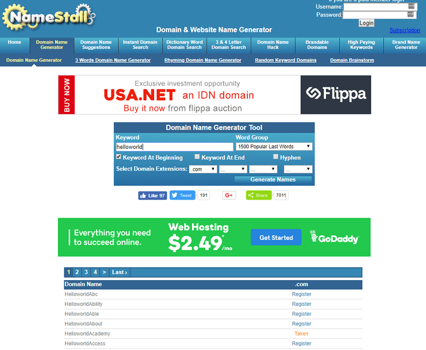 NameStall Domain Name Generator