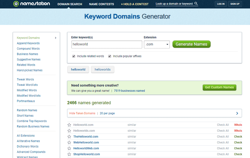 NameStation Domain Name Generator Screenshot