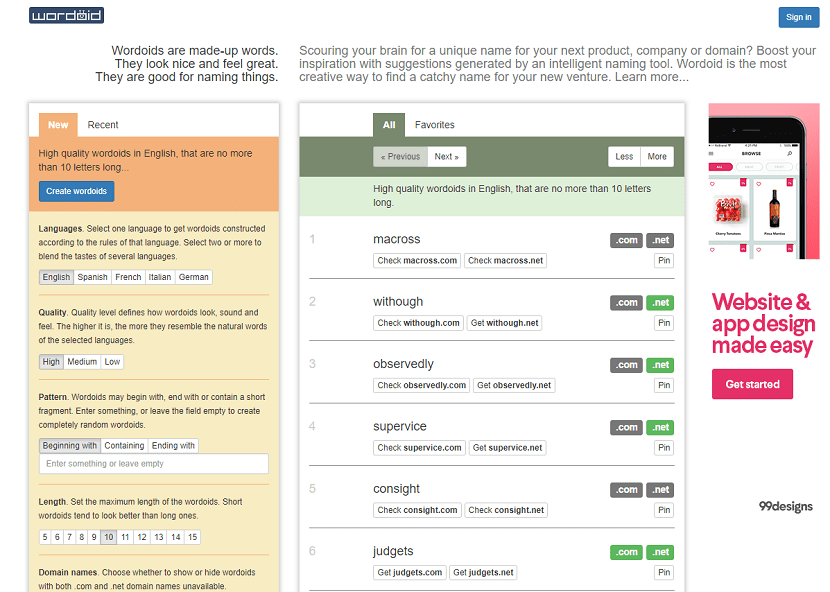 Wordoid Domain Name Generator